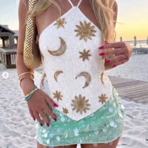 Top Halter Celestial Bordado en Lentejuelas